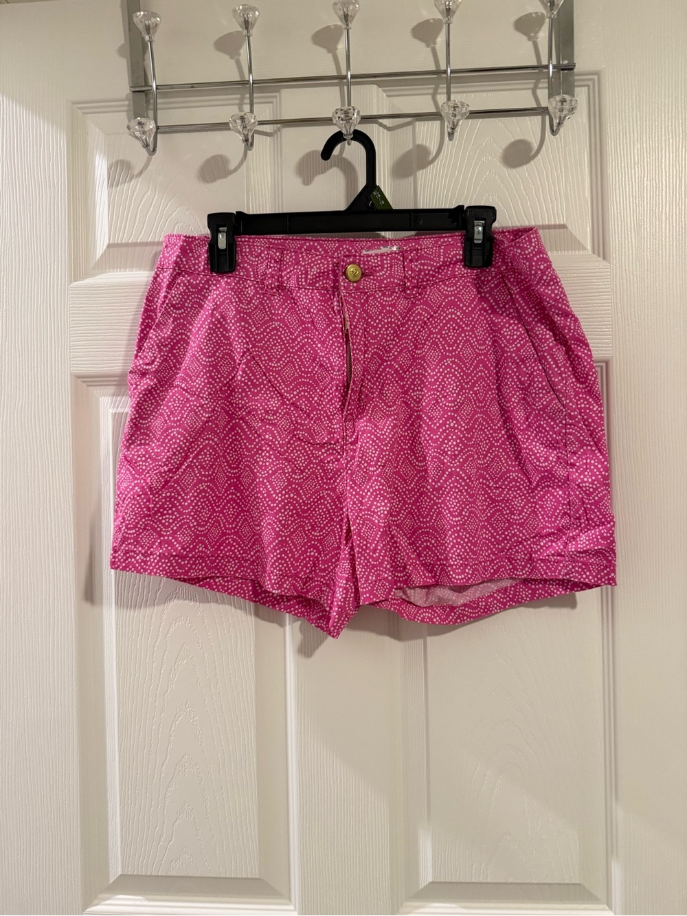 Bright Pink Patterned Bermuda Shorts with Classic Waist